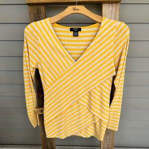 Verve Ami grey and yellow striped medium long sleeve shirt